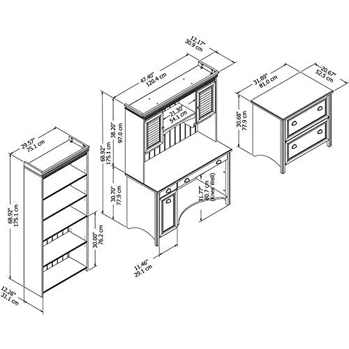 Bush Furniture Stanford Computer Desk with Hutch, Bookcase and Lateral File Cabinet in Antique White