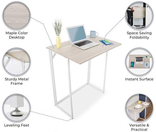 Joy Folding Standing Desk by Stand Steady | Compact Stand Up Desk for Home Office | Space-Saving Foldable Workstation with Modern Wood Print | Easy Assembly (Maple / 35 in x 23 in)