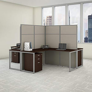 Bush Business Furniture Easy Office 4 Person L Shaped Cubicle Desk with Drawers, 60W x 66H, Mocha Cherry