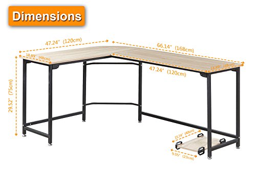 Teraves Modern L-Shaped Desk Corner Computer Desk Home Office Study Workstation Wood & Steel PC Laptop Gaming Table