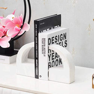 FXJ Nordic Style Book Ends, Book Ends for Shelves, Decorative Bookends for Heavy Books, Non-Skip Metal Bookends for School, Home Or Office Home Office Supplies Versatility Organizer (Color : White)