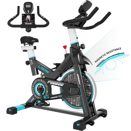 pooboo Magnetic Resistance Indoor Cycling Bike, Belt Drive Indoor Exercise Bike Stationary LCD Monitor with Ipad Mount ＆Comfortable Seat Cushion for Home Cardio Workout Cycle Bike Training 2022 Upgraded Version
