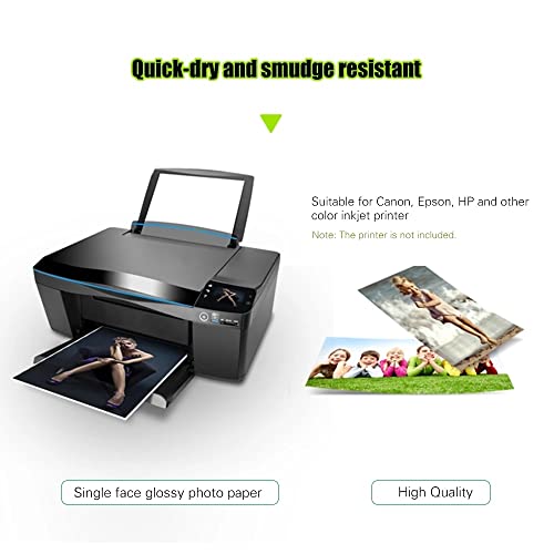 ZYZMH 100 Sheets Photo Paper 200gsm Waterproof Resistant High Gloss Finish Surface Quick Dry for Color Inkjet Printer