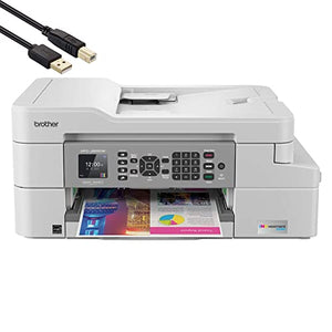 Brother MFC-J805DWA INKvestment Tank All-in-One Wireless Color Inkjet Printer, White - Print Copy Scan Fax - 12 ppm, 6000 x 1200 dpi, Auto 2-Sided Printing, up to 1-Year of Ink in-Box, Printer Cable