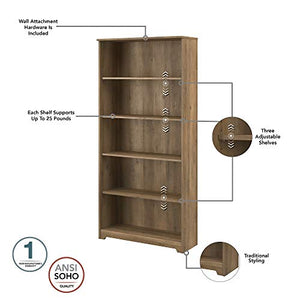 Bush Furniture Cabot L Shape with Hutch and 5 Shelf Bookcase, Reclaimed Pine
