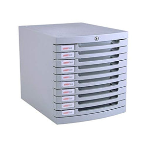 LEYT Flat File Cabinet, 10-Layer Drawer Storage Organization with Lock/Blank Label - Grey