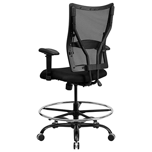 Offex Big and Tall Black Mesh Drafting Stool with Arms