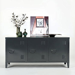 FurnitureR 3 Doors Metal Storage Cabinet with Removable Shelves - Black