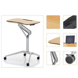 None Pneumatic Height Adjustable Sit-Stand Mobile Laptop Computer Desk Cart