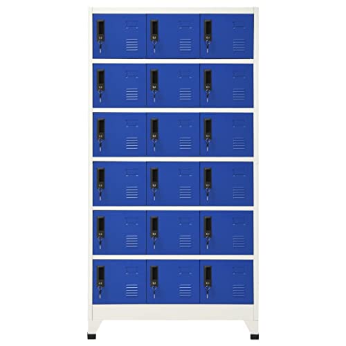 loibinfen Steel Locker Cabinet with 18 Compartments, Gray/Blue, 35.4"x15.7"x70.9" -AA