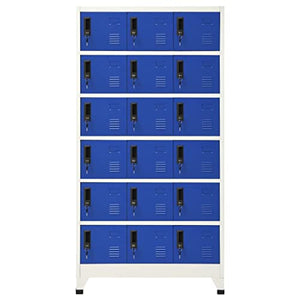 GOLINPEILO Metal Locker Cabinet with 18 Lockers, Gray and Blue 35.4"x15.7"x70.9" Steel