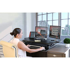 Seville Classics OFF65878 AIRLIFT 47" Extra-Wide Gas-Spring Height Adjustable Standing Desk Converter Workstation Ergonomic Dual Monitor Riser with Keyboard Tray and Phone/Tablet Holder, Large, Black
