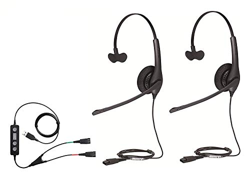 HWUSA Jabra Softphone PC USB Training Bundle with Two Jabra Biz 1500 Mono QD Headsets and USB Training Y-Cable