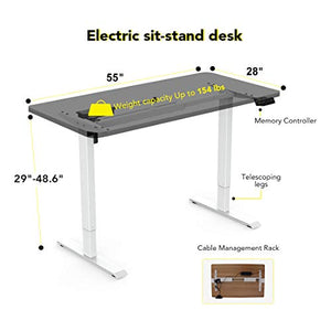 55 inch Electric Height Adjustable Standing Desk, Large Sit Stand Up Desk Computer Workstation,Home Office Table with Memory Controller (White Desk Leg/White Desktop)