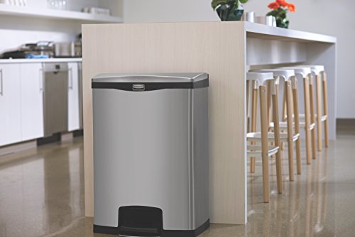 Rubbermaid Commercial Products 1902001 Rubbermaid Commercial Slim Jim Stainless Steel Front Step-On Wastebasket with Trash/Recycling Combo Liner, 24 gal, Black Trim