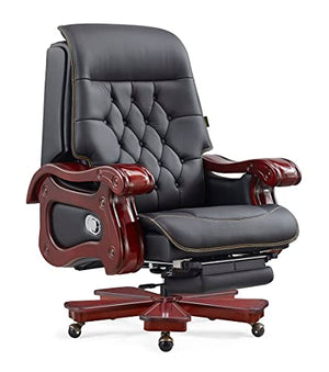 PENN EXECUTIVE CHAIRS Penn Executive Office Chair - Fully Reclining Genuine Leather with Solid Wood (320 Lbs. Weight Capacity) Black