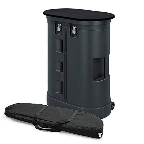 Vispronet Hard PVC Case with Wheels and Removable Lid - Interior Dimensions are 26.5in x 30.5in x 11in - Weighs 37lbs and Stands 39in Tall - Comes with a Black Wood Grain Laminated Foldable Tabletop