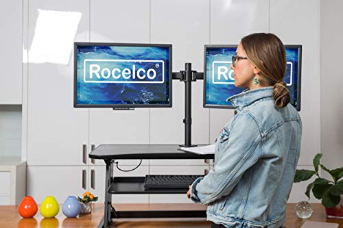 Rocelco Deluxe Height Adjustable Standing Desk Converter with Dual Monitor Mount - Black