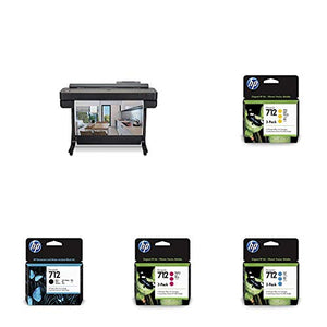HP DesignJet T650 Large Format Wireless Plotter Printer - 36" (5HB10A), with Multipack and High-Capacity Genuine Ink Cartridges (10 Inks) - Bundle