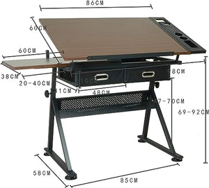 OGRAFF Height Adjustable Drafting Table with Storage Drawers, Brown