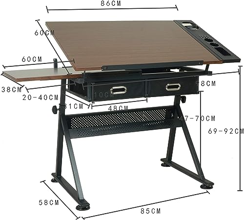 OGRAFF Height Adjustable Drafting Table with Storage Drawers, Brown