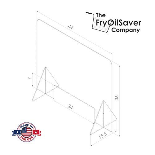 FryOilSaver Co, 43”W x 36”H, 1/4 Inch Thick Plexiglass Shield Portable Sneeze Guards, Clear Plexiglass Sneeze Guard for Counter, Plexiglass Shield Protection from Sneezing Customers, Extra Sturdy,