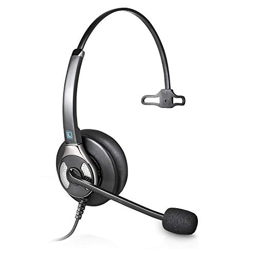 Leitner LH240XL Plush Corded Office Telephone Headset with Noise Cancelling Microphone - Includes 5-Year Warranty
