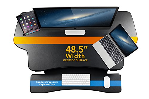 Mount-It! Electric Standing Desk Converter, 48 Inch Extra Wide Motorized Sit Stand Desk with Built in USB Port, Ergonomic Height Adjustable Workstation, Black (MI-7962)