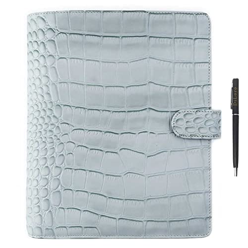 Filofax Classic Croc Print Leather Organizer Agenda Diary Calendar Planner Bundle With DiLoro Ballpoint Pen (A5 Paper Size 8.26" x 5.82", Silver 2022 With Pen)