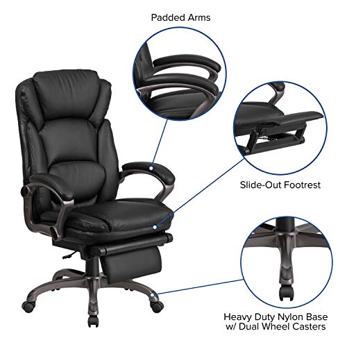 Flash Furniture High Back Black LeatherSoft Executive Reclining Ergonomic Swivel Office Chair with Outer Lumbar Cushion and Arms