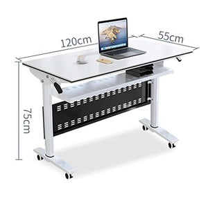 NaLoRa Foldable Computer Table with Modesty Panel, Storage Layer, and Lockable Wheels - White, 120*60*75cm