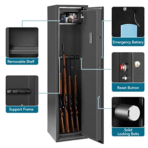4 Rifle Safes Large Rifles Gun Safes for Rifles and Shotguns, Rifle Gun Cabinet with Digital Lock for Home, Long Gun Safe for Rifles and Pistols Quick Access with Removable Shel for Handgun