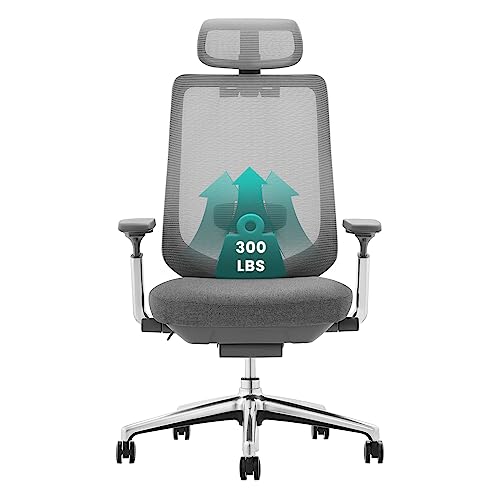 COLAMY Ergonomic Mesh Office Chair with Adjustable Headrest and 4D Arms, Slide Seat, Tilt Lock - Dark Grey