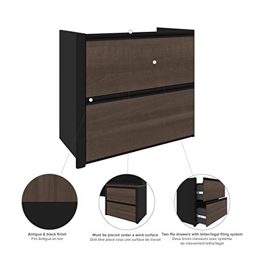 Bestar L-Shaped Desk with Hutch, Lateral File Cabinet, 72W, Antigua & Black