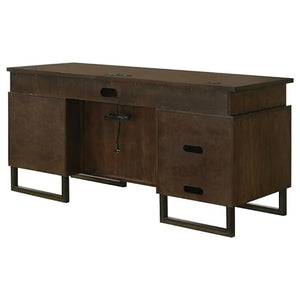 Pemberly Row 5-Drawer Wood Credenza Desk Dark Walnut Gunmetal