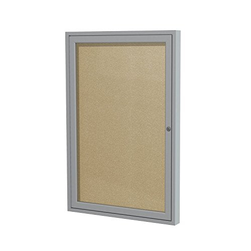 Ghent 3"x2"  1-Door Outdoor Enclosed Vinyl Bulletin Board, Shatter Resistant, with Lock, Satin Aluminum Frame - Caramel (PA132VX-31 Z11640), Made in the USA