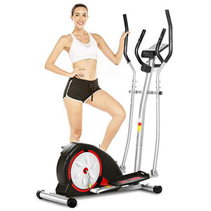 FUNMILY Elliptical Machine for Home Use, Cross Trainer with LCD Monitor & 8 Level Magnetic Resistance, LCD Monitor and Pulse Rate Grips, Heavy Duty Flywheel for Cardio Training Workout (Black)