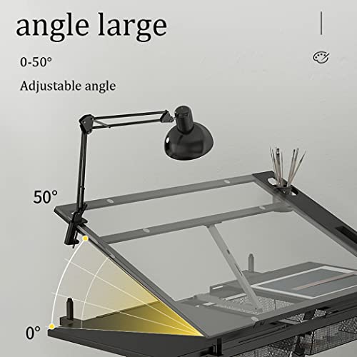FLaig Artist Drafting Table with Tempered Glass Top and Storage Drawers