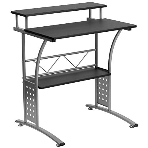 Flash Furniture Clifton Computer Desk - Black Home Office Desk - Raised Monitor Shelf - Perforated Side Paneling