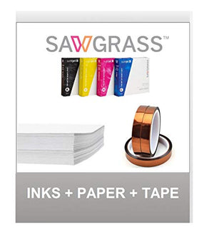 Sawgrass SG500 Ink cartridges - Complete Set - SUBLIJET UHD Inks for use with Sawgrass SG500 and SG1000 Printers - Bundle with 110 Sheets SUBLIMAX Sublimation Paper and 3 Rolls of Heat Tape