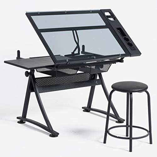 Lgan Tiltable Drawing Table, Adjustable Art Desk, with Storage Craft Table, Drafting Table Glass Panel, Child Adult Drawing Desk