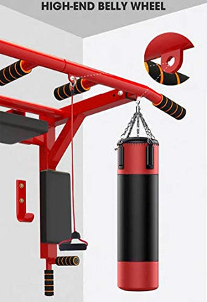 Pull-Up Bar Wall Mount Chin Up Bar with Hangers for Punching Bags Power Ropes Strength Training Equipment for Home Gym 880 LB Weight Capacity (Color : Red)