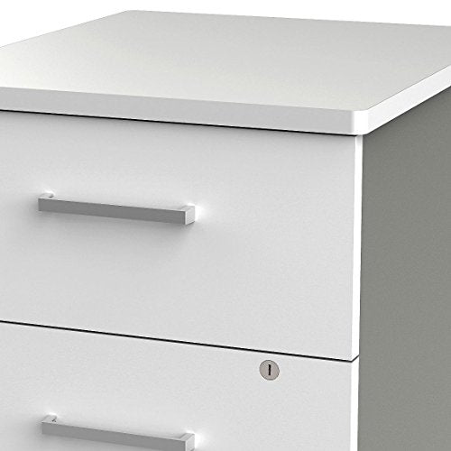 Linea Italia 2 Drawer Mobile Metal Pedestal Filing Cabinet with Lock, Safety Caster Wheels - White, 20" x 17" x 24