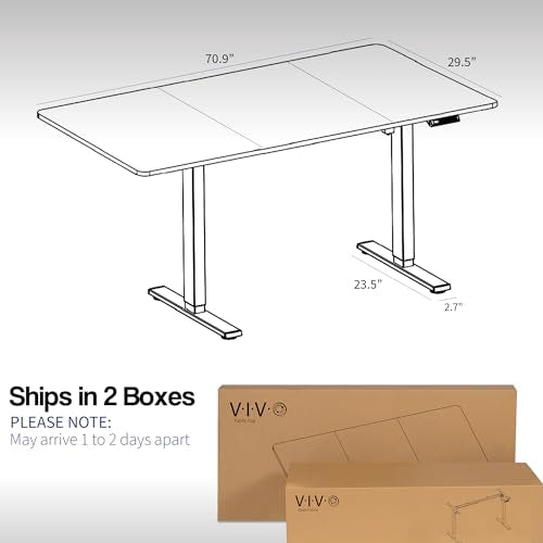 VIVO Electric Height Adjustable Standing Desk, 71 x 30 inch, Black Table Top, Black Frame, Preset Controller - DESK-KIT-1B7B