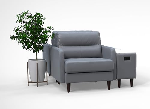 BREAKtime 2 Person Waiting Reception Lounge Chairs Set with Charging Tables - Model 8132, Graphite Gray Leather