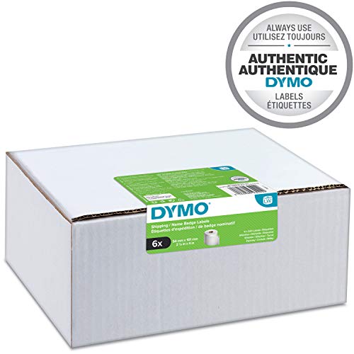 DYMO Authentic LW Large Shipping Labels/Name Badges, 54mm x 101mm, 6 Rolls of 220 Easy-Peel Labels (1, 320 Count), Self-Adhesive, for LabelWriter Label Makers