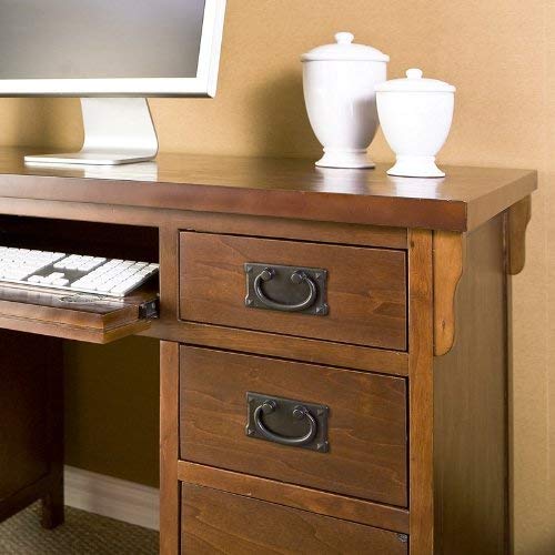 Southern Enterprises Mission Computer Desk - 4 Drawers w/Keyboard Tray - Brown Mahogany Finish