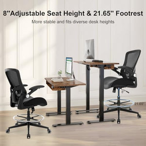 HOMIFYCO Tall Drafting Chair with Flip-up Armrests, Footrest, and Lumbar Support - Black