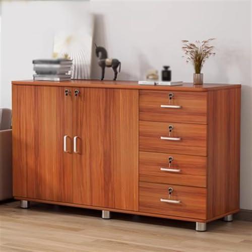 AcLipS Office File Cabinet with Lock - Four Drawers Plus Storage - Light Brown