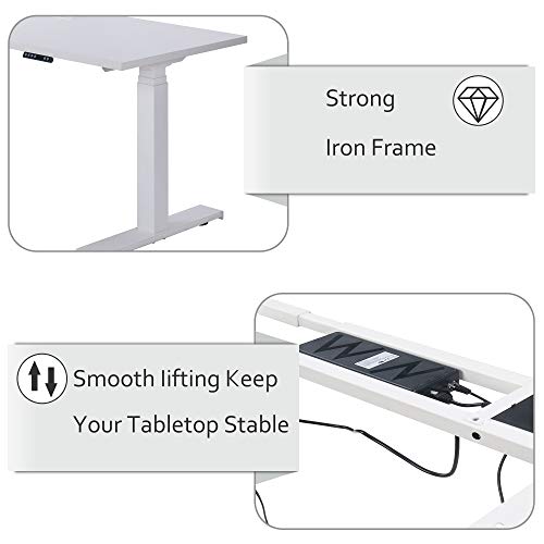 Knocbel Electric Lifting Computer Table Standing Desk, 24.6" to 49.2" Height Adjustable Home Office Workstation Writing Table, 250lbs Weight Capacity (White)